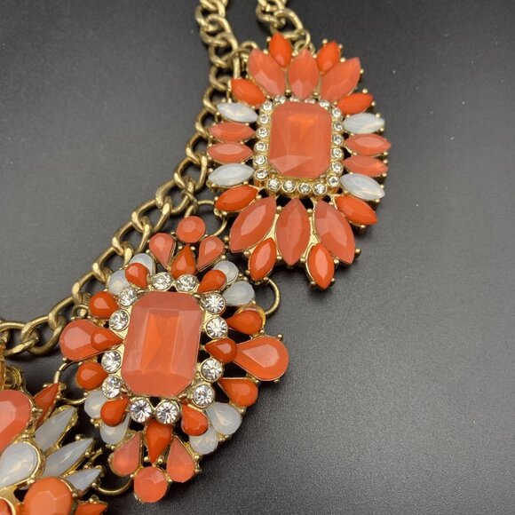 Orange Rhinestone Necklace Statement Couture Runway Glamour Curb Link 17" LOOK - Picture 5 of 10